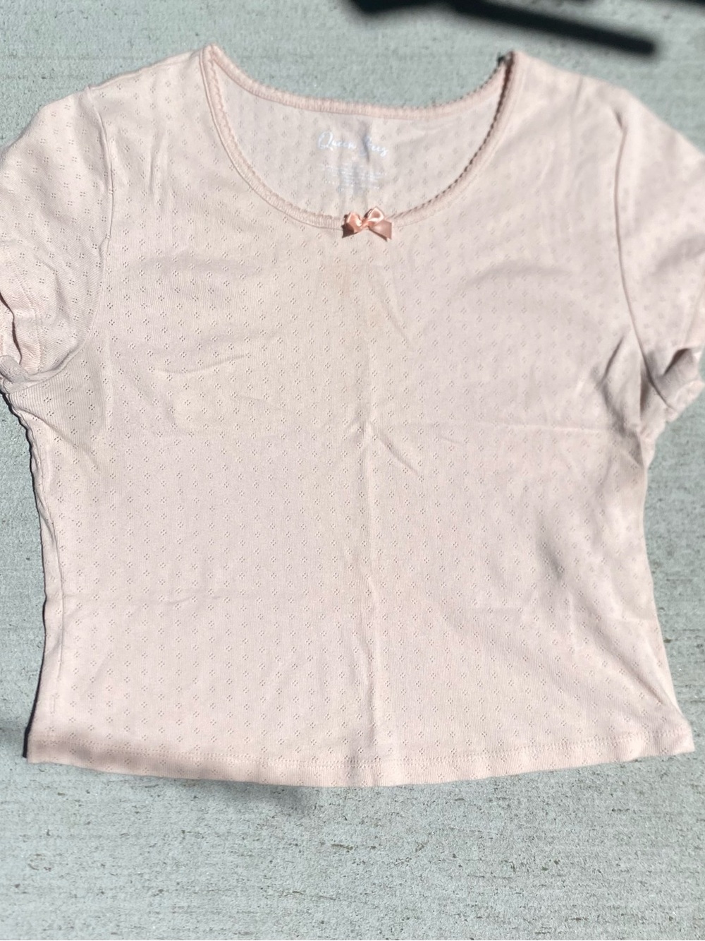 Light Pink Eyelet Short Sleeve Top with Bow